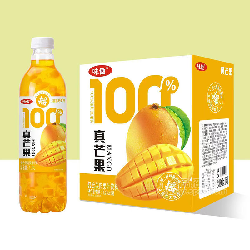 味傲真芒果复合果肉果汁饮料1.25LX6瓶 