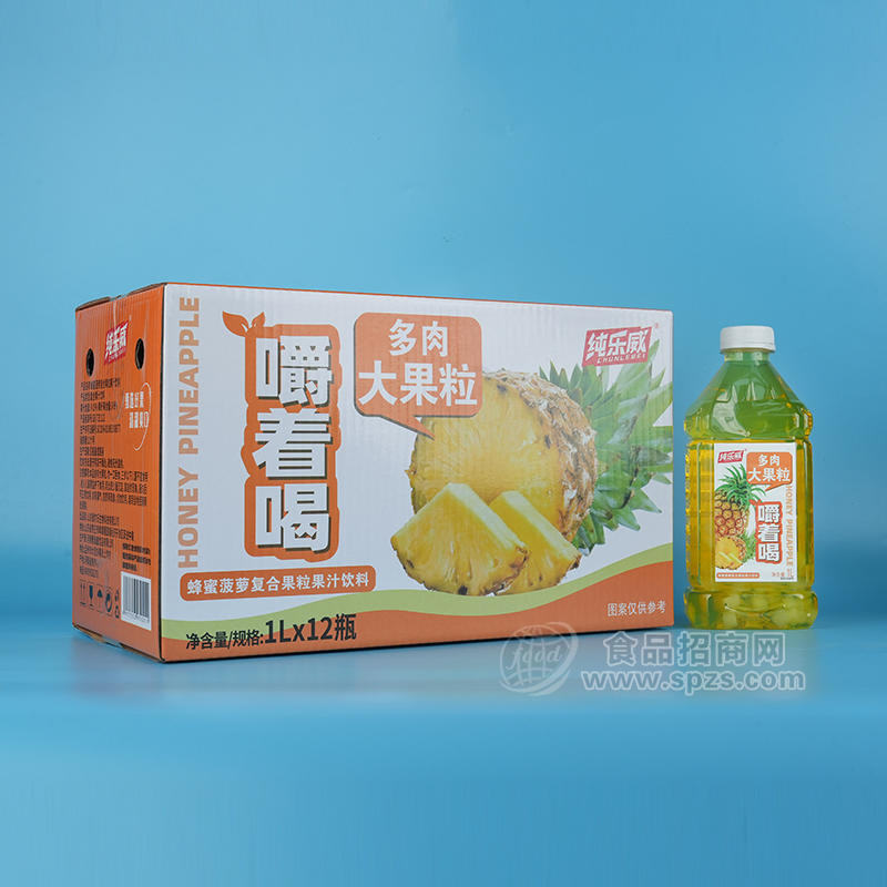 纯乐威多肉大果粒蜂蜜菠萝复合果汁饮料箱装招商1L×12瓶