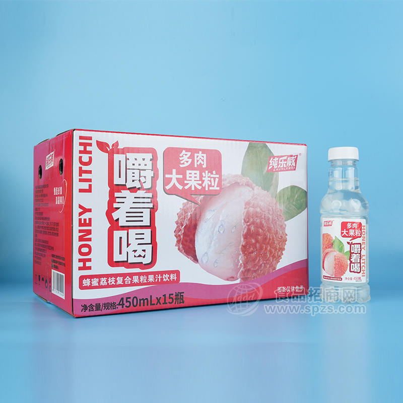 纯乐威蜂蜜荔枝果肉复合果汁饮料多肉大果粒箱装招商450ml×