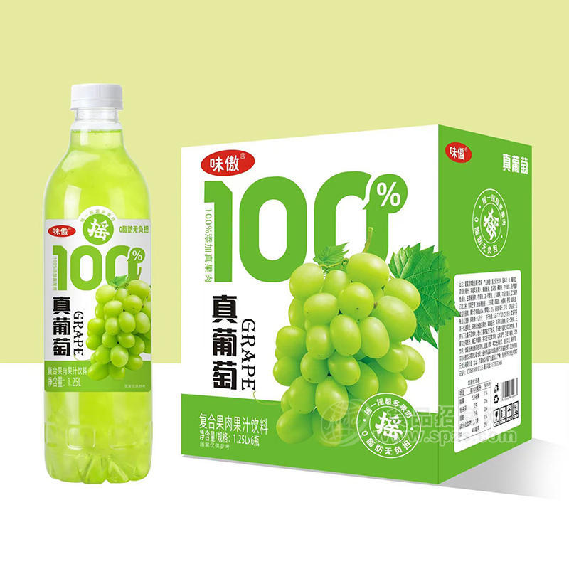 味傲真葡萄复合果肉果汁饮料1.25LX6瓶 