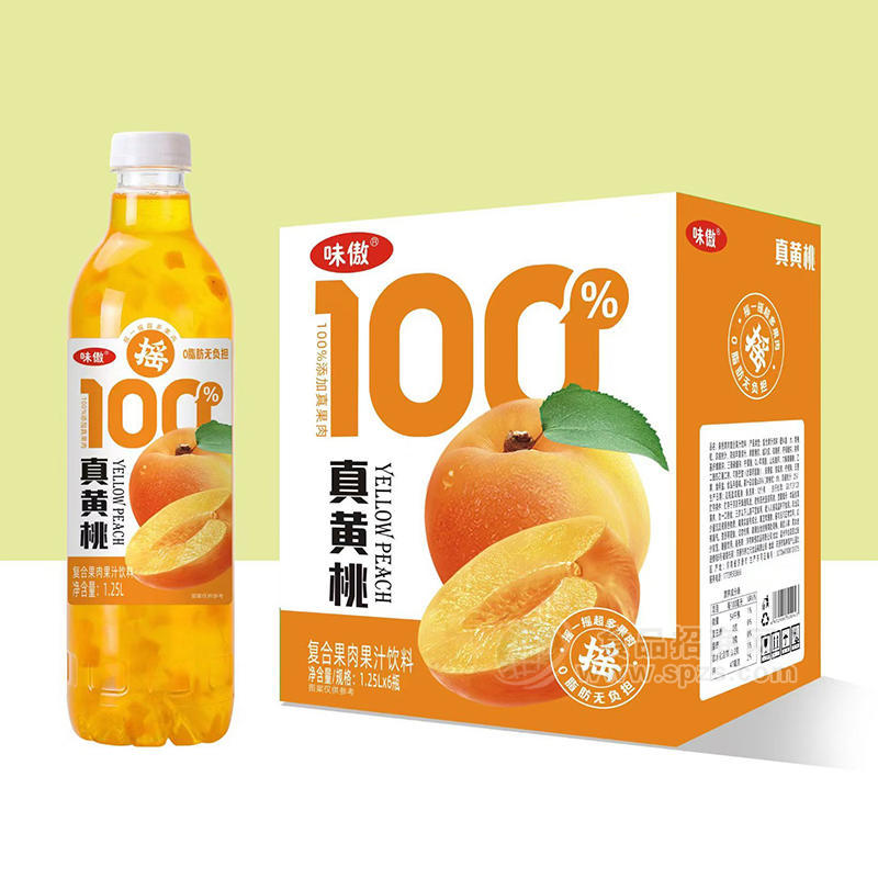 味傲真黄桃复合果肉果汁饮料1.25LX6瓶 