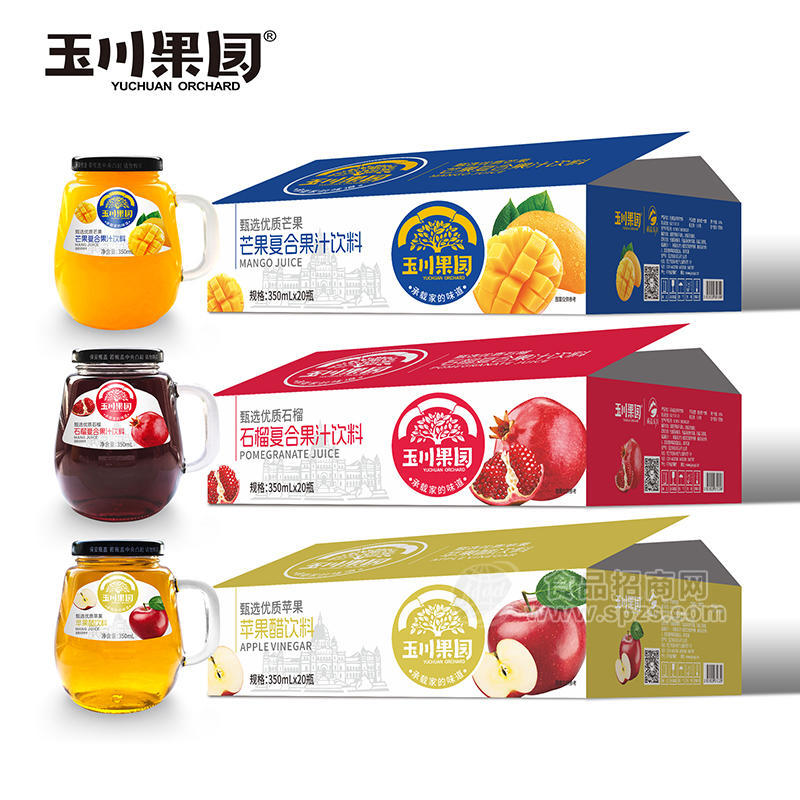 玉川果园手柄玻瓶大椰果蜂蜜凤梨-蜂蜜蜜桃风味饮料箱装招商