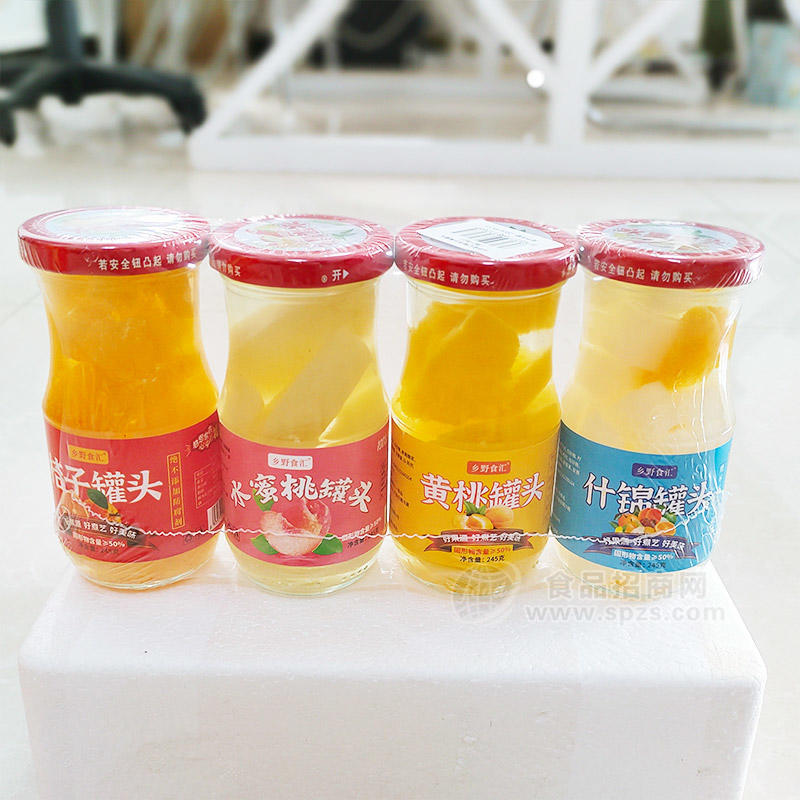 乡野食汇黄桃+桔子+水蜜桃+什锦罐头袋装招商245g