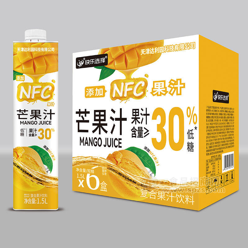 快樂選擇芒果汁復(fù)合果汁飲料箱裝招商1.5L×6盒