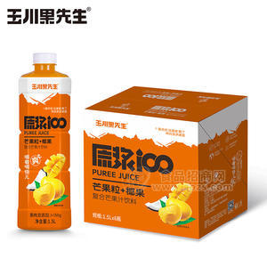 玉川果先生芒果粒+椰果復合果汁飲料1.5LX6瓶