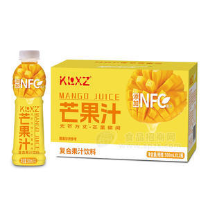 KLXZ芒果汁NFC复合果汁饮料箱装招商500ml×12瓶