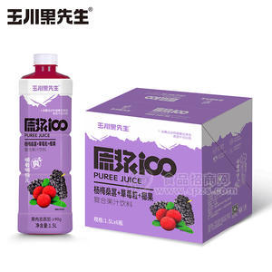 玉川果先生杨梅桑葚+草莓粒+椰果复合果汁饮料箱装招商1.5L
