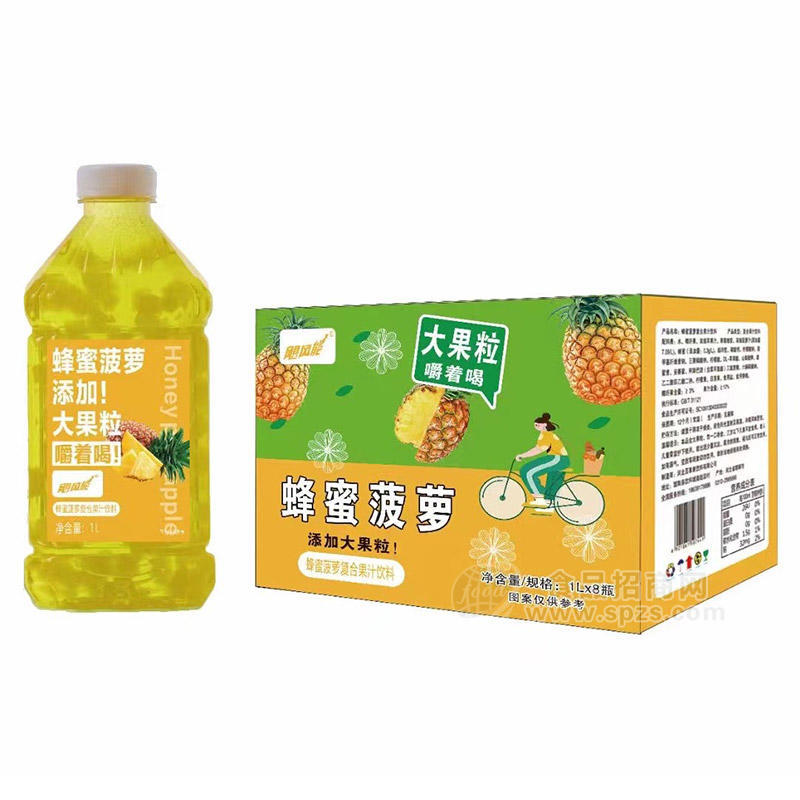 颶風能蜂蜜菠蘿大果粒復合果汁飲料箱裝招商1L×8瓶