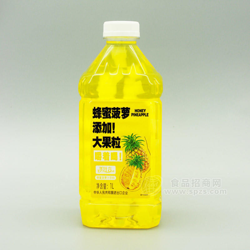 美汁言大果粒蜂蜜菠萝汁饮料方瓶装招商1L