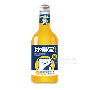 冰得寶甜橙味膳食纖維果汁汽水瓶裝招商330ml