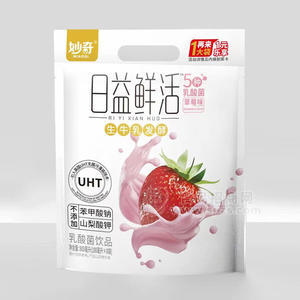 妙奇日益鮮活草莓味乳酸菌飲品袋裝招商800ml