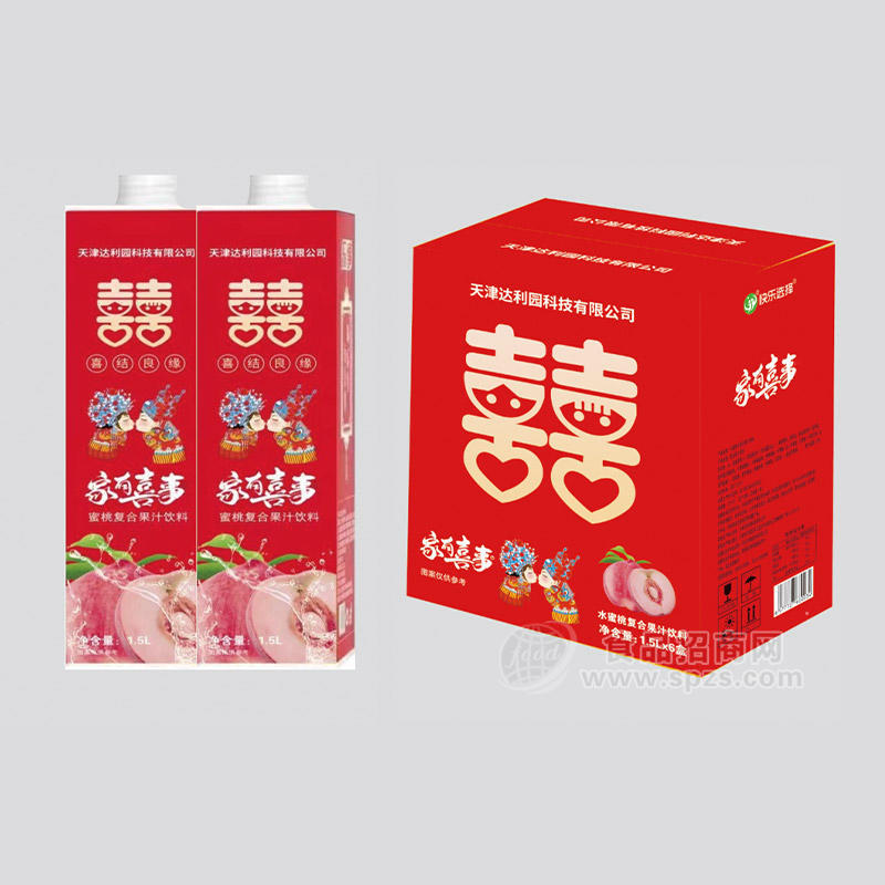 家有喜事水蜜桃復(fù)合果汁飲料箱裝招商1.5L×6盒