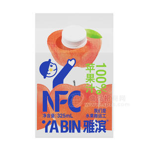 雅濱NFC100%蘋果汁果汁飲料屋頂盒裝招商325ml