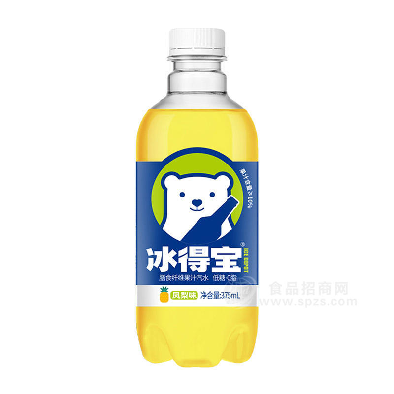 冰得寶鳳梨味膳食纖維果汁汽水瓶裝招商375ml