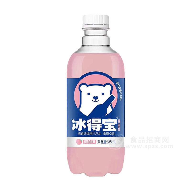 冰得寶櫻花白桃味膳食纖維果汁汽水瓶裝招商375ml