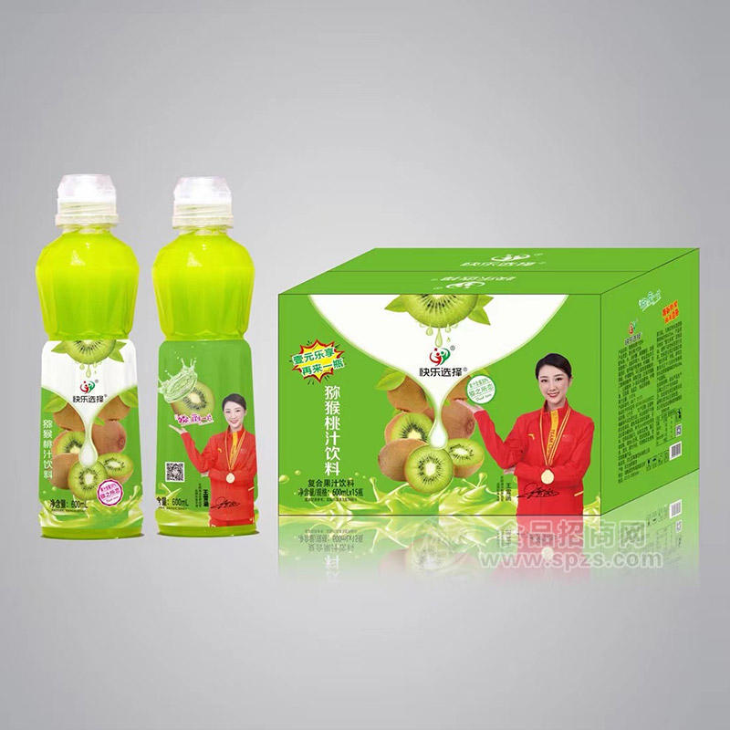 快乐选择猕猴桃汁复合果汁饮料箱装招商600ml×15瓶