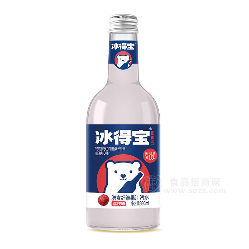 冰得寶荔枝味膳食纖維果汁汽水瓶裝招商330ml