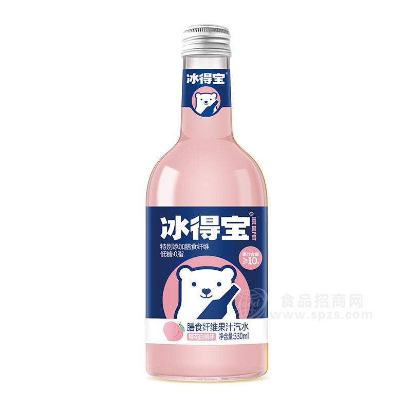 冰得寶櫻花白桃味膳食纖維果汁汽水瓶裝招商330ml