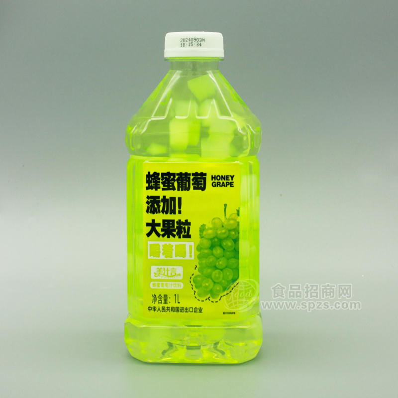 美汁言大果粒蜂蜜葡萄汁饮料方瓶装招商1L