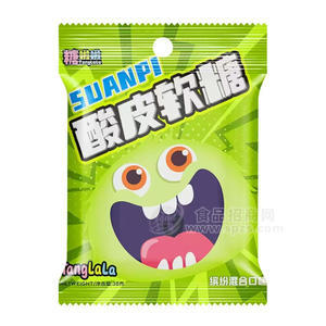 甜啦啦酸皮軟糖繽紛混合口味袋裝糖果招商38g