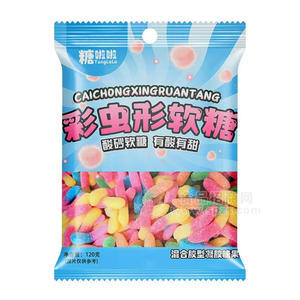 糖啦啦彩虫形软糖凝胶袋装糖果招商120g