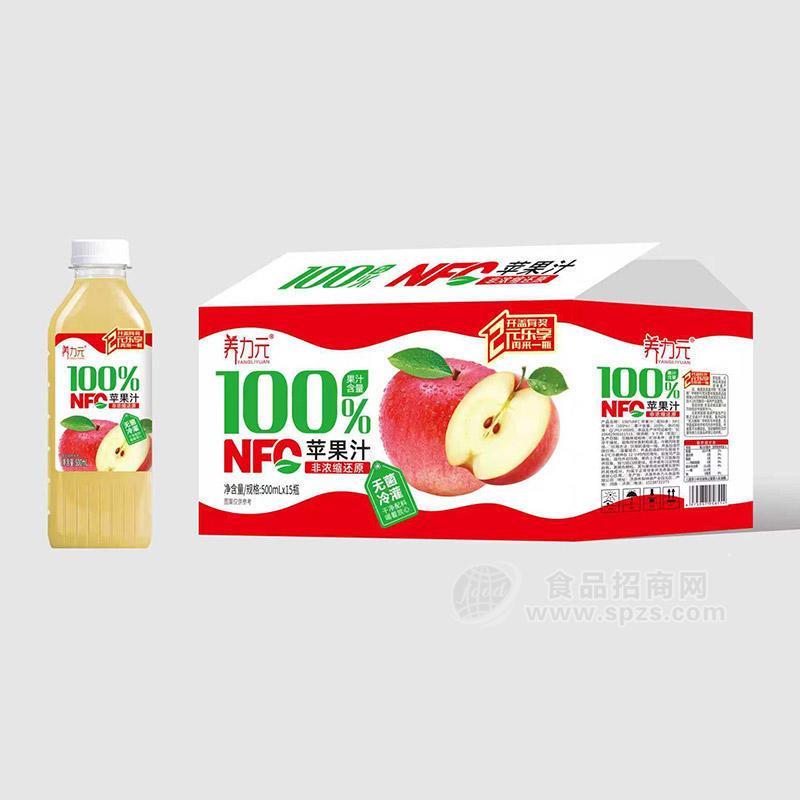 养力元100%NFC苹果汁果汁饮料500mlx15瓶