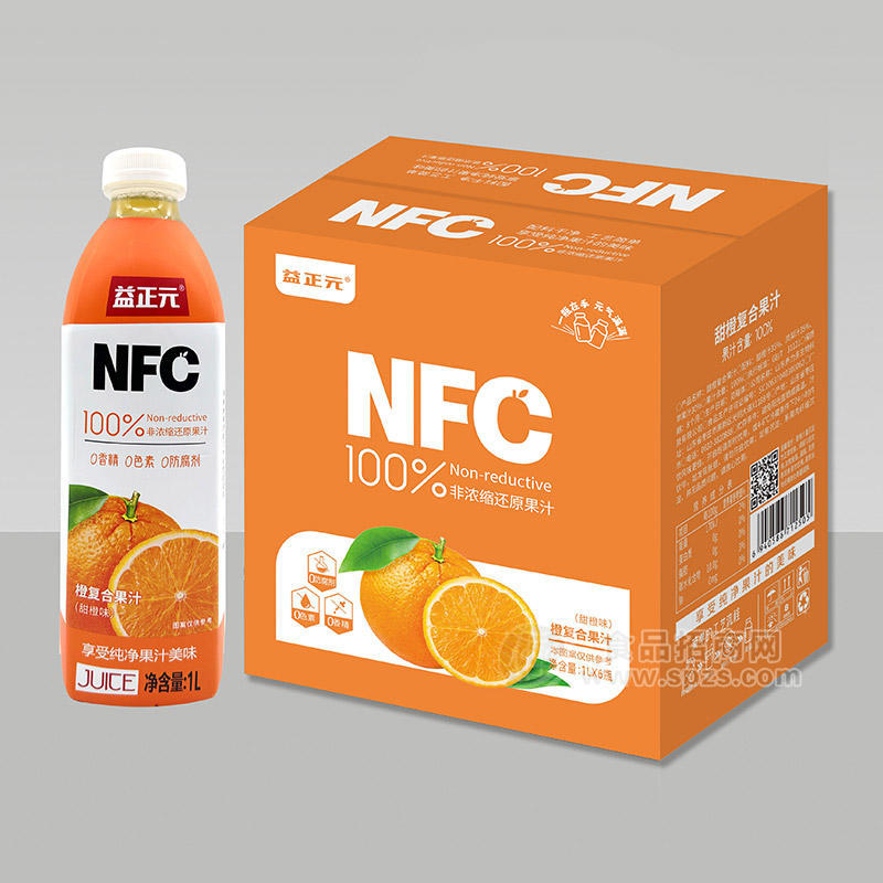 益正元NFC甜橙味橙复合果汁饮料1LX6瓶
