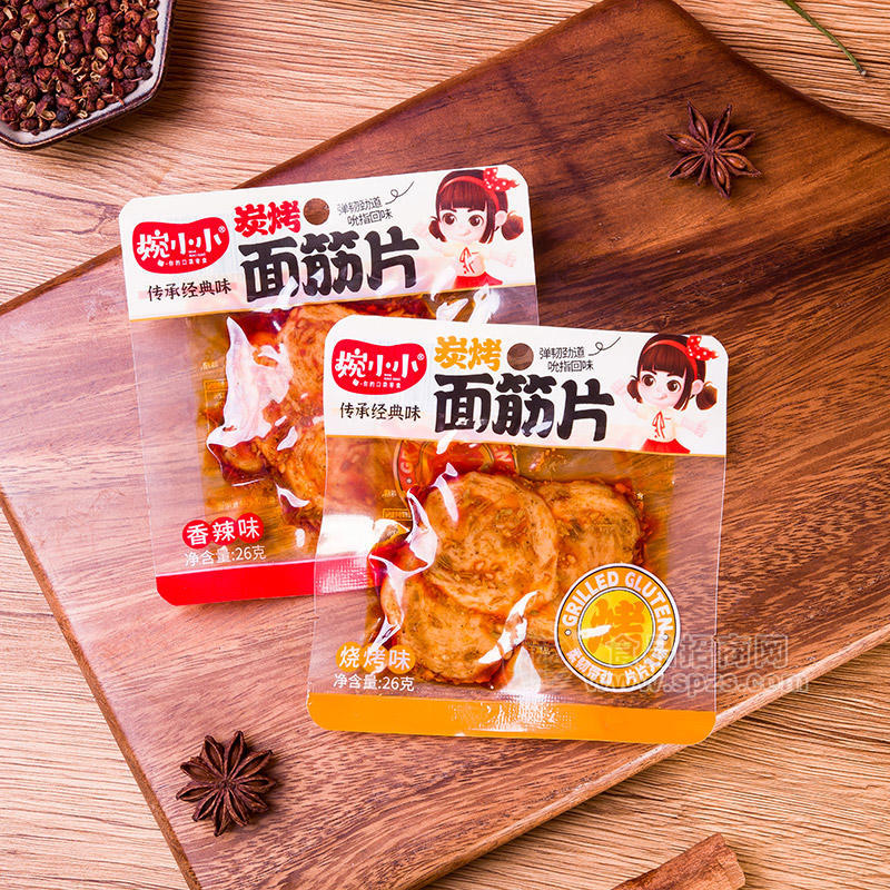 婉小小香辣味烧烤味炭烤面筋片休闲食品26g