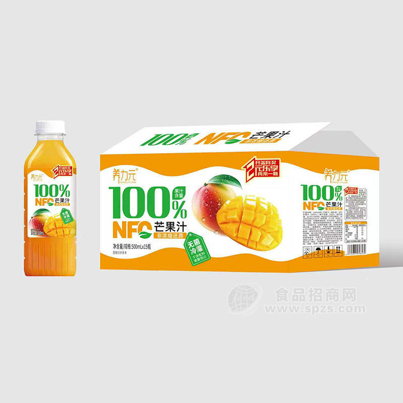 养力元100%NFC芒果汁果汁饮料500mlx15瓶
