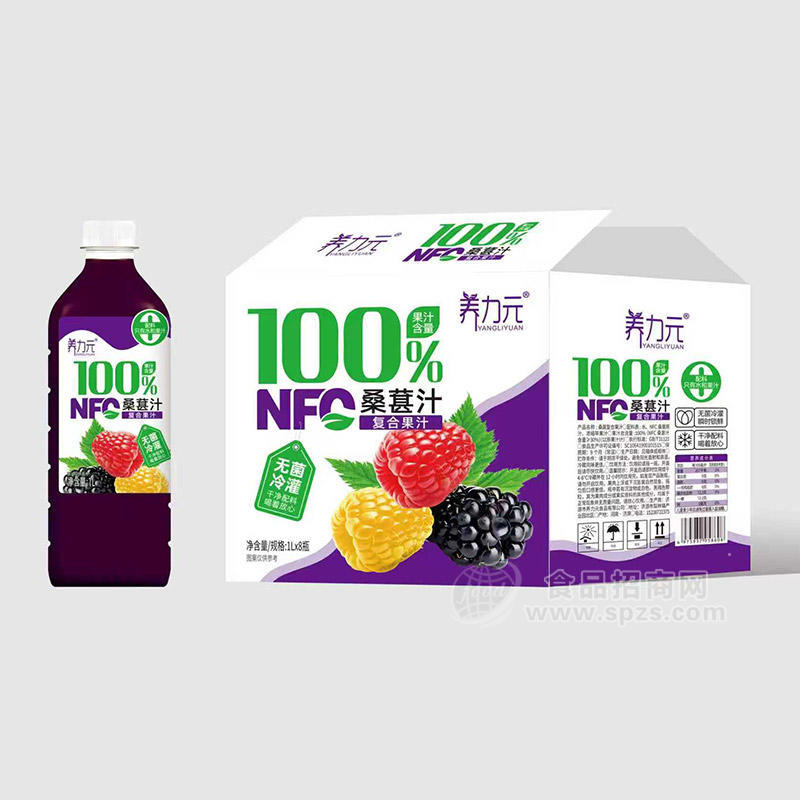 养力元100%桑葚汁复合果汁饮料1LX6瓶