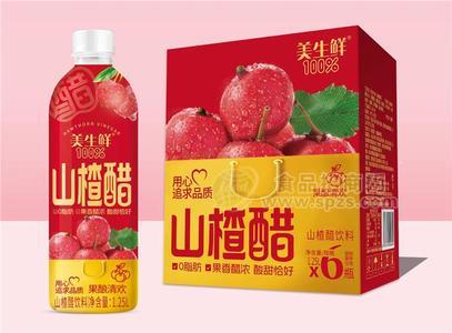 美生鲜山楂醋饮料风味饮料1.25LX6瓶
