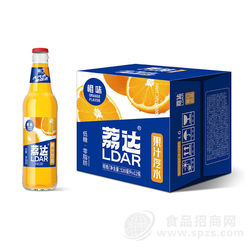荔达橙味果汁汽水风味饮料520mlx12瓶