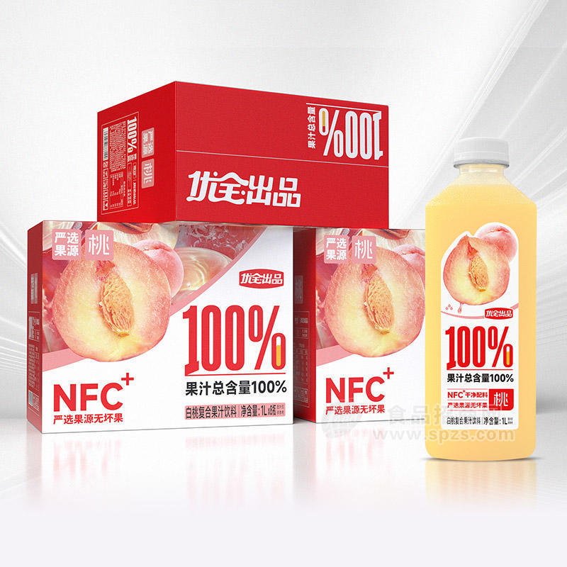 优全出品NFC100%白桃复合果汁饮料1LX8瓶