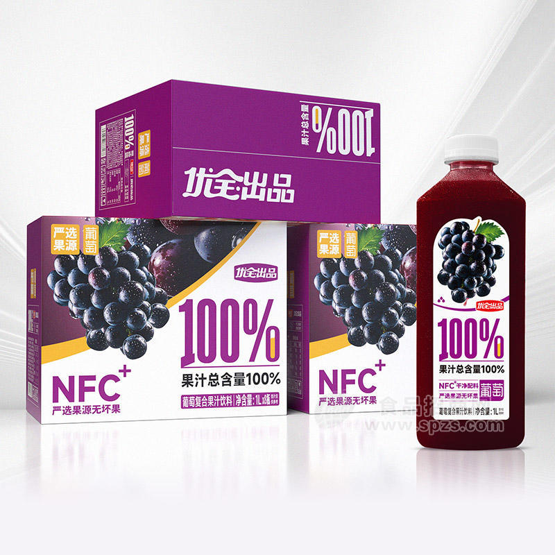 优全出品NFC100%葡萄复合果汁饮料1LX8瓶