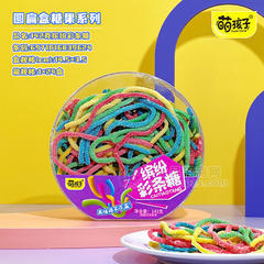 萌孩子圆扁盒糖果系列缤纷彩条糖142g