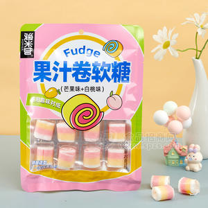 澳米伽果汁卷软糖芒果+白桃味袋装糖果招商92g