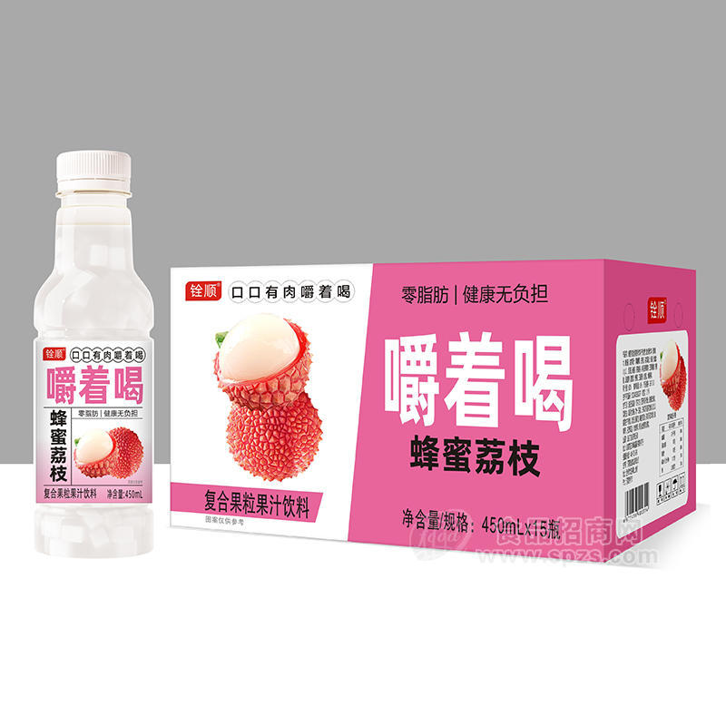 铨顺嚼着喝蜂蜜荔枝零脂肪复合果粒果汁饮料450ml