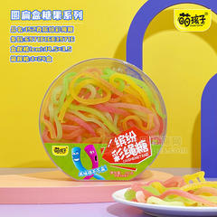 萌孩子圆扁盒糖果系列缤纷彩绳糖休闲食品152g