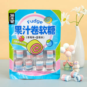 澳米伽果汁卷软糖草莓+蓝莓味袋装糖果招商92g
