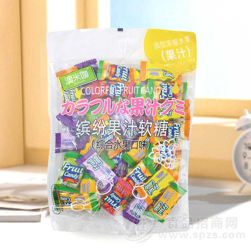 澳米伽缤纷果汁软糖综合水果味糖果袋装招商200g