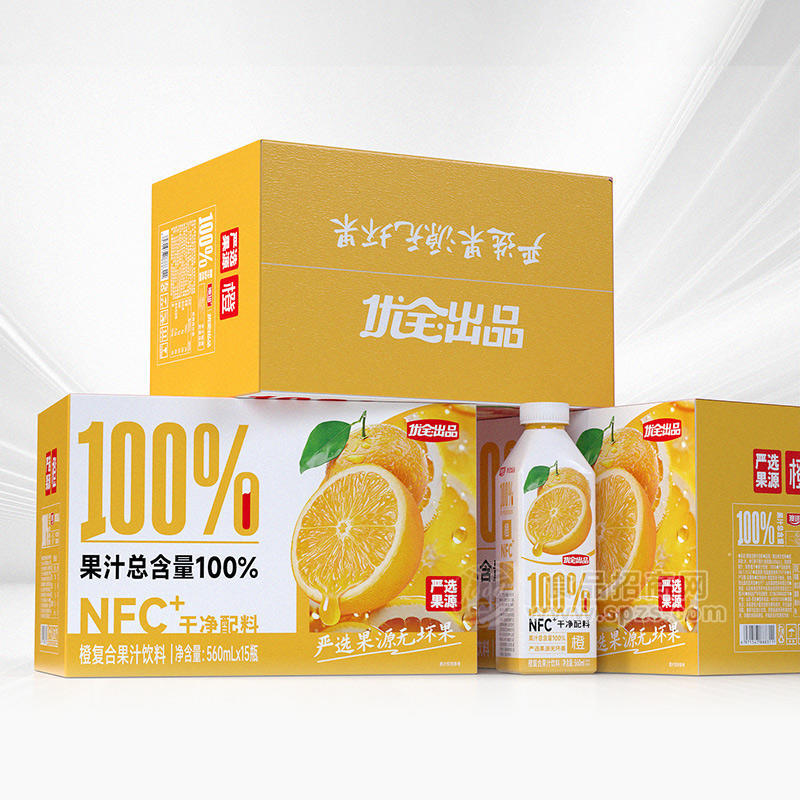 优全出品NFC100%橙复合果汁饮料560mlx15瓶