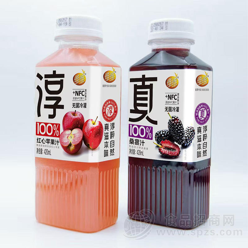 维维NFC无菌冷灌装100%桑葚汁苹果汁饮料420ml