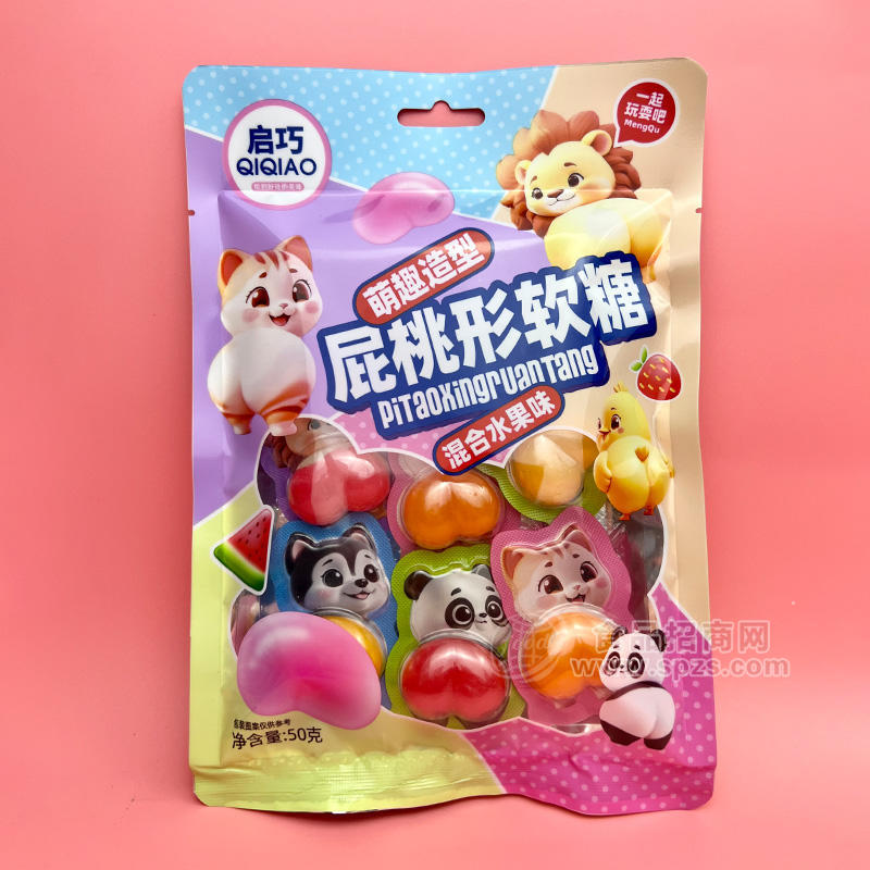 啟巧混合水果味屁桃形軟糖糖果50g