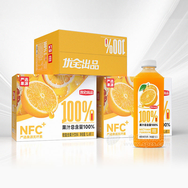 优全出品100%橙复合果汁饮料1LX8瓶