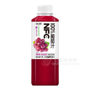 眾口妙瓶裝NFC100%葡萄汁果汁飲料500ml