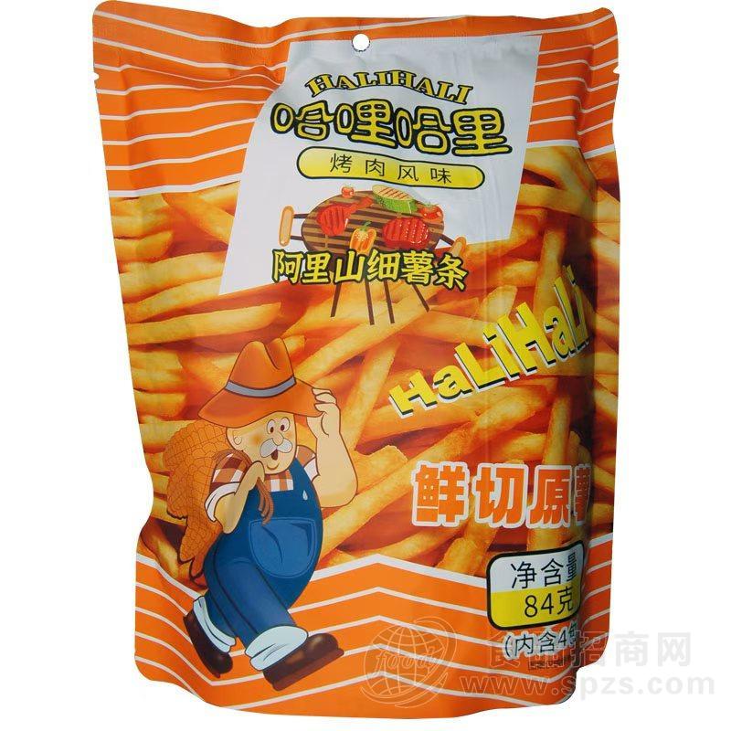 哈哩哈里烤肉风味阿里上细薯条膨化小零食84g