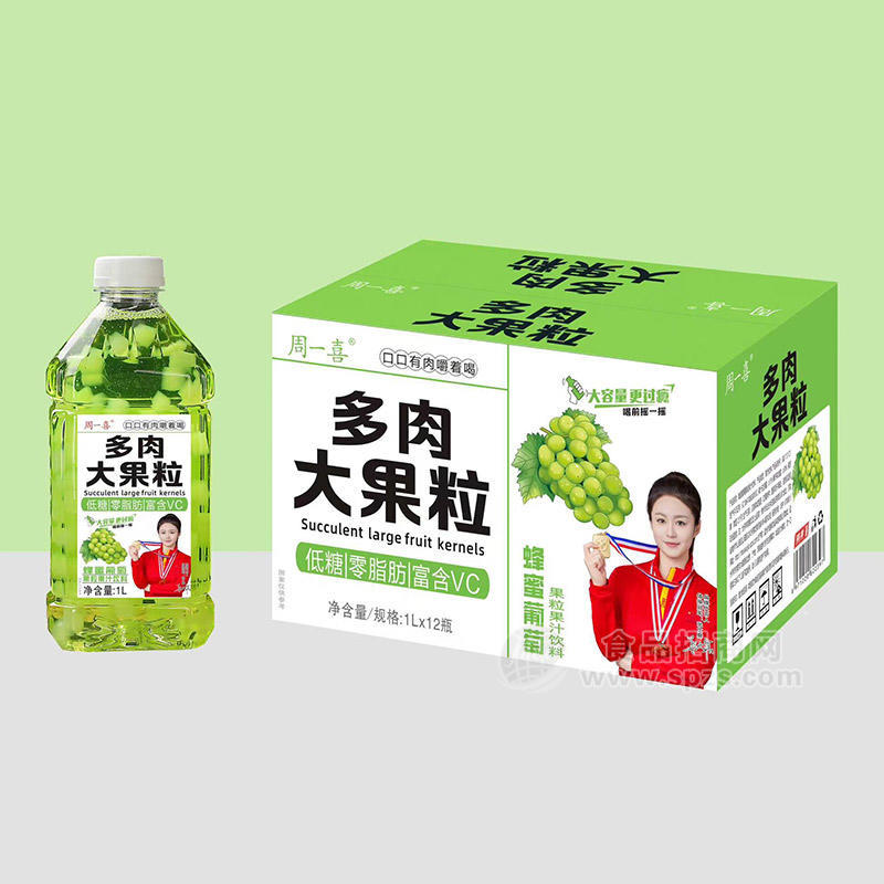 周一喜蜂蜜葡萄多肉大果粒果汁饮料1LX12瓶