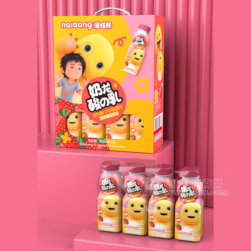 爱旺熊奶龙酸乳草莓味复合蛋白饮料饮品厂家招商200ml