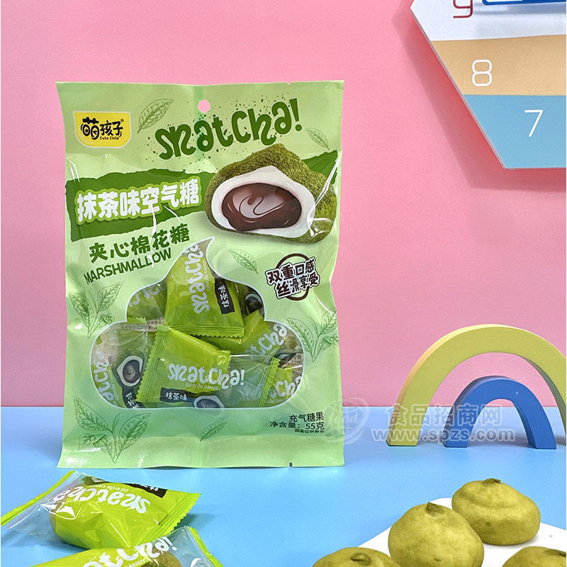 萌孩子糖果抹茶味空氣糖空氣糖果休閑零食廠家招商55g
