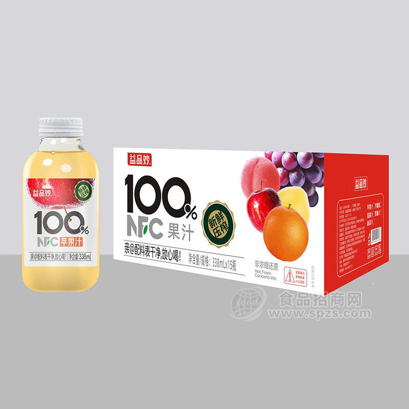 益品妙苹果汁100%NFC果汁饮料饮品招商338ml
